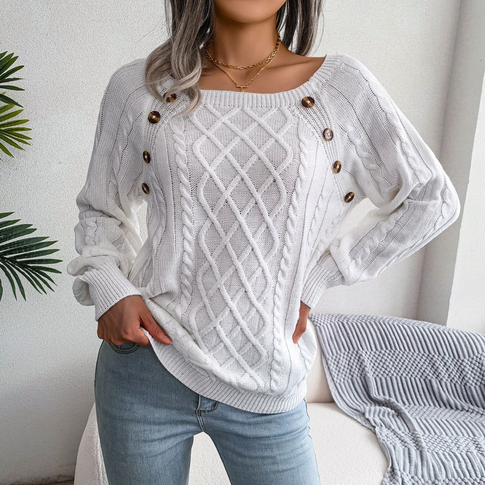 Léna Douceur Élégante - Pull Tricot à Col Carré