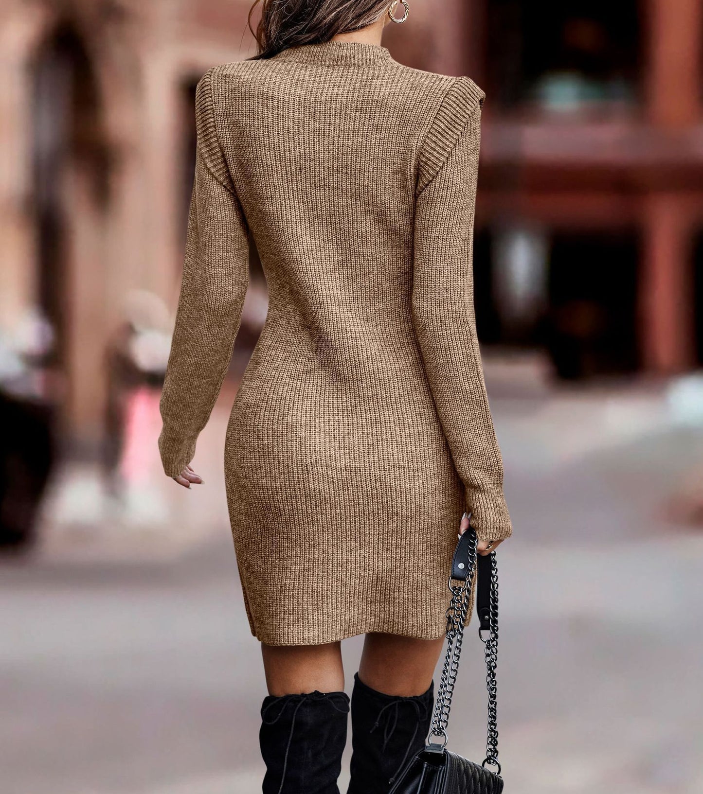 Robe Pull Sexy à Col Rond et Manches Longues pour Femme