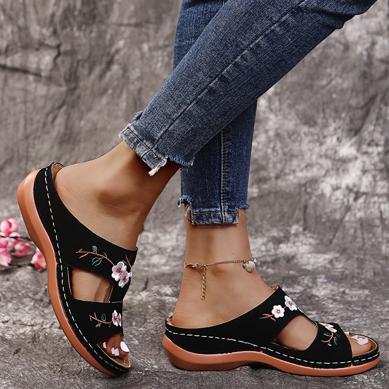 Sandales Fleur à Talon Compensé Grande Taille