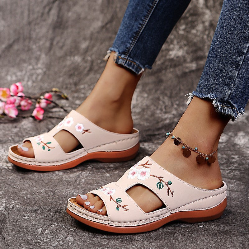 Sandales Fleur à Talon Compensé Grande Taille