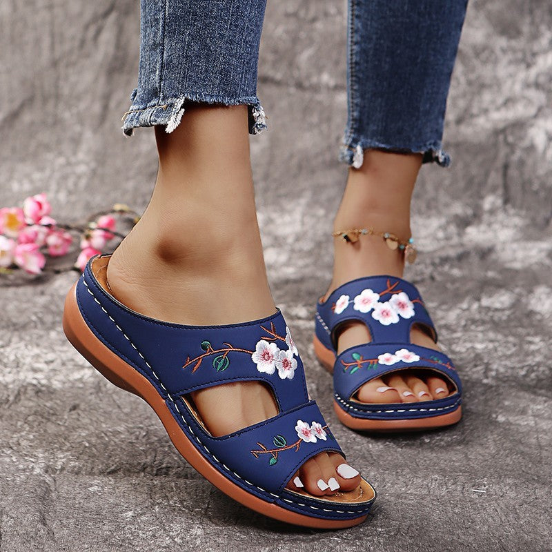 Sandales Fleur à Talon Compensé Grande Taille
