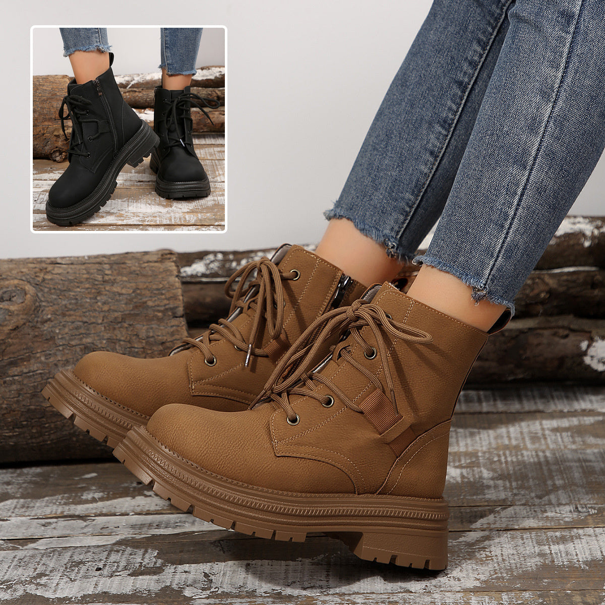 Bottines à Lacets à Talon Carré pour Femme