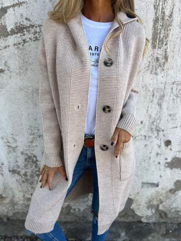 Cardigan Tricoté Mi-Long Gris Clair – Élégance et Douceur