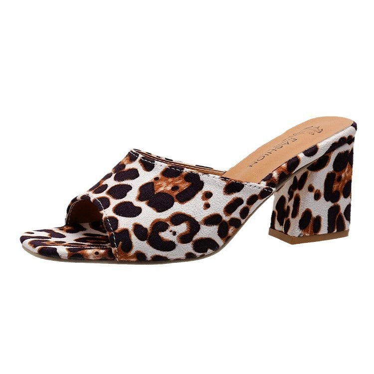 Mules à Talon Carré Léopard