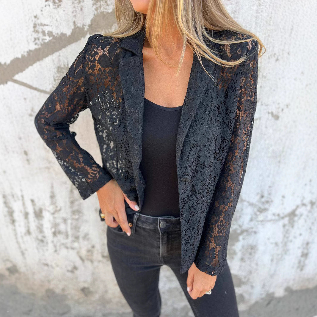 Ensemble Élégant Chemise en Dentelle & Pantalon