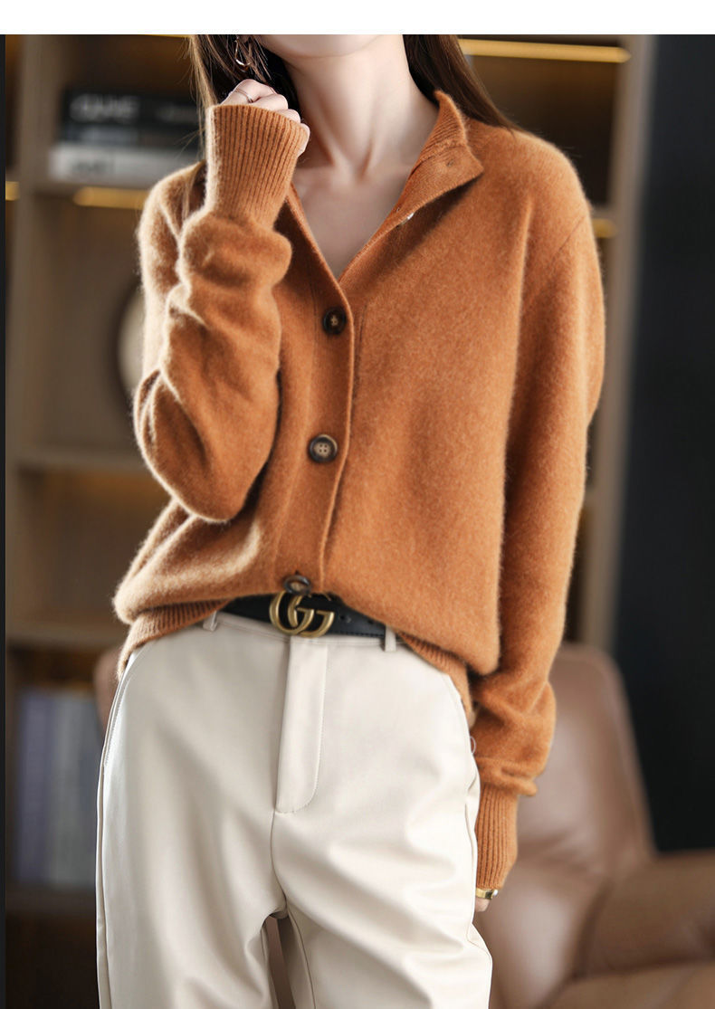 Cardigan Tricoté à Col Montant Rétro pour Femme
