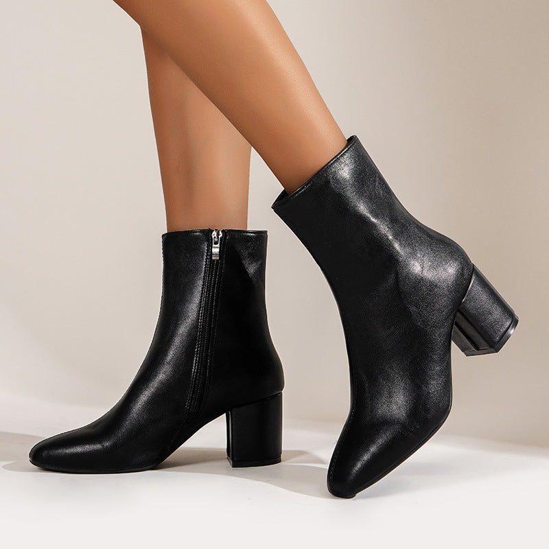 Bottes Élégantes à Bout Pointu et Talon Épais