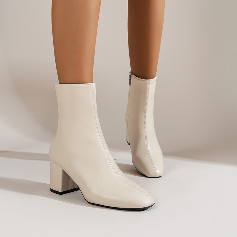 Bottes Élégantes à Bout Pointu et Talon Épais