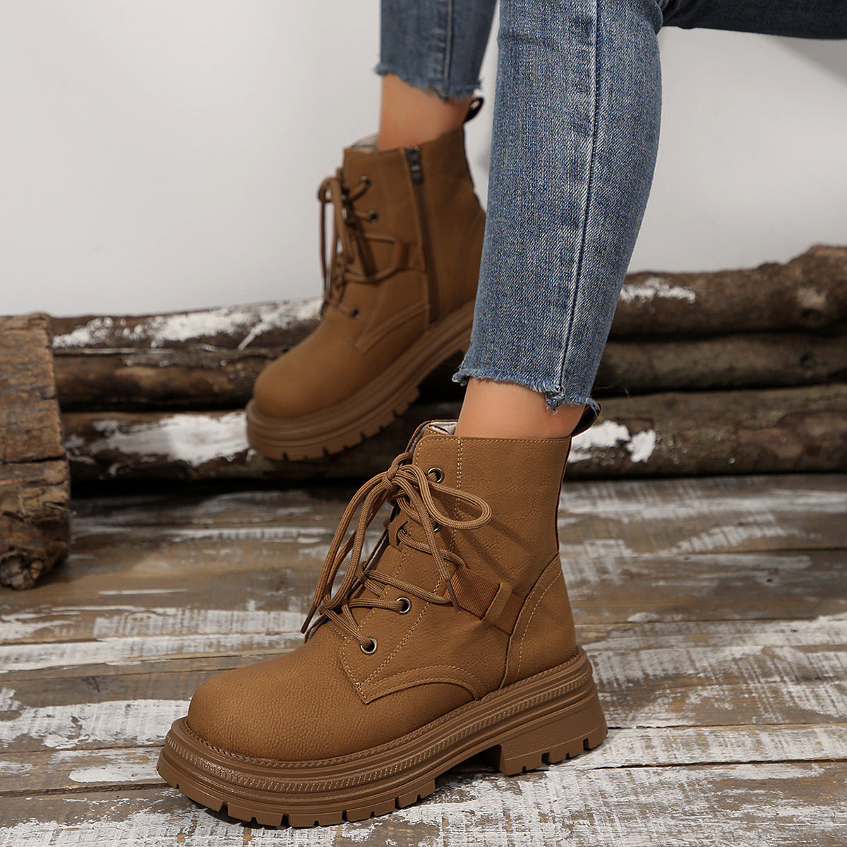 Bottines à Lacets à Talon Carré pour Femme