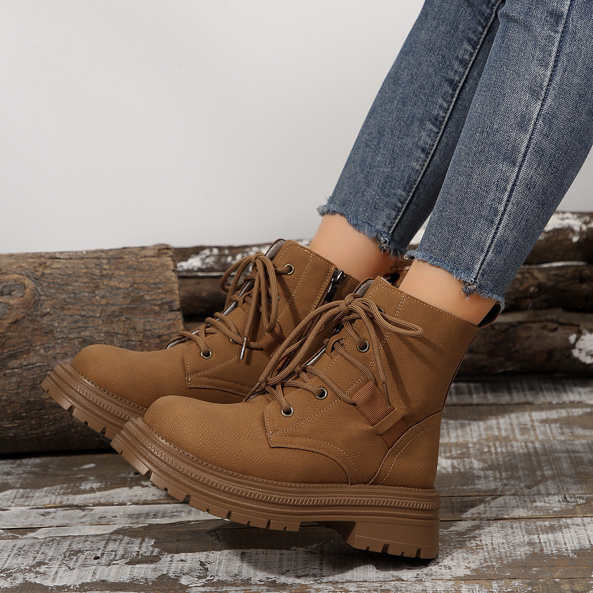 Bottines à Lacets à Talon Carré pour Femme