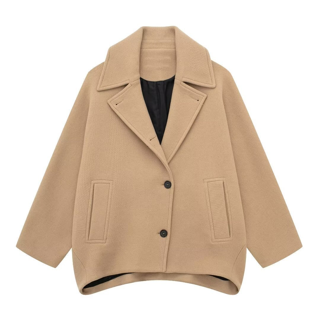 Manteau Court en Laine Mélangée – Charme Automnal