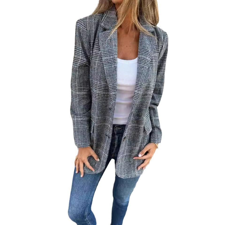 Blazer Élégance Rétro Pied-de-Poule