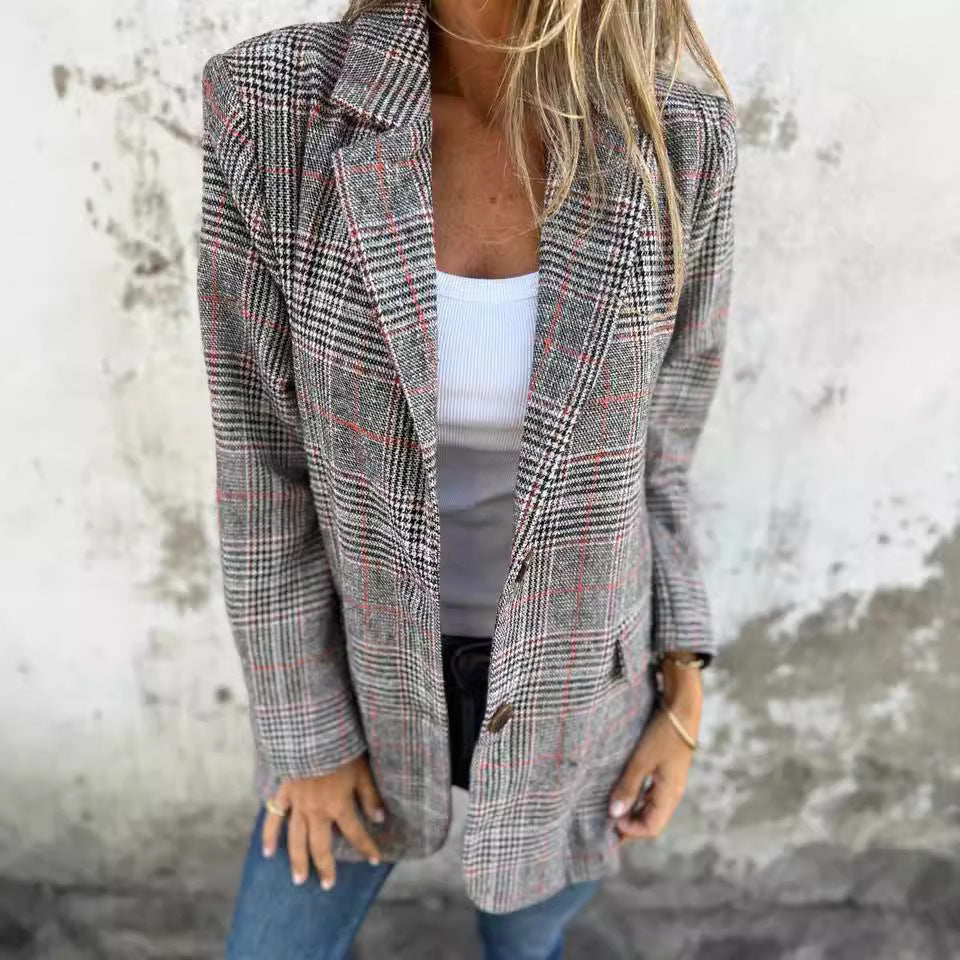 Blazer Élégance Rétro Pied-de-Poule