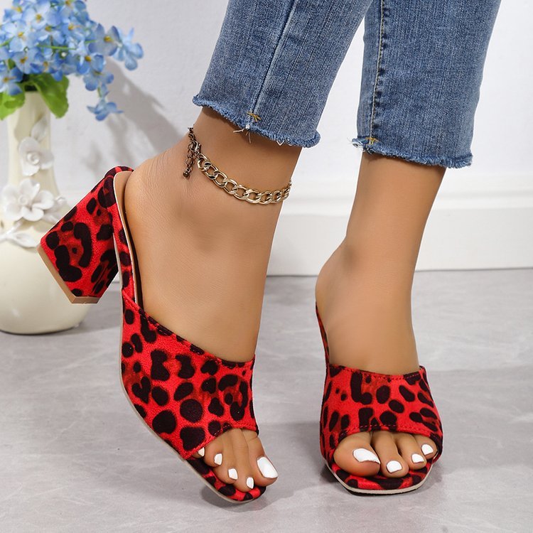 Mules à Talon Carré Léopard