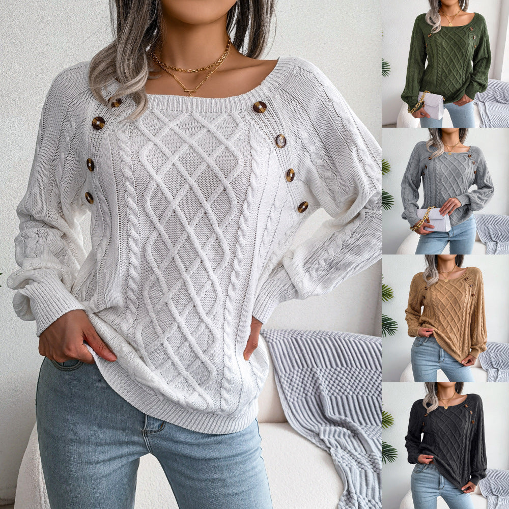 Léna Douceur Élégante - Pull Tricot à Col Carré