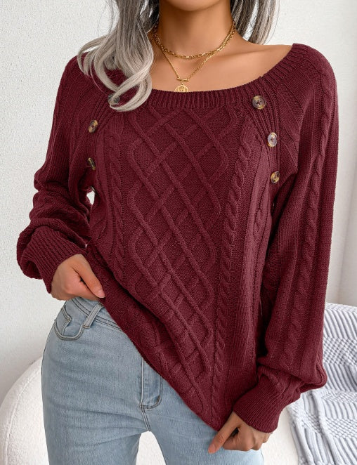 Léna Douceur Élégante - Pull Tricot à Col Carré