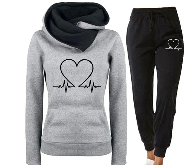 Ensemble Sportif avec Imprimé Cœur et Capuche