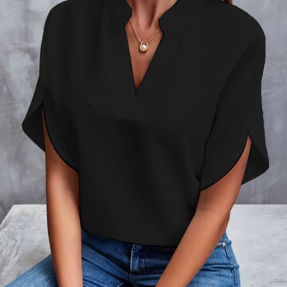 Blouse Fluide en Chiffon à Col V