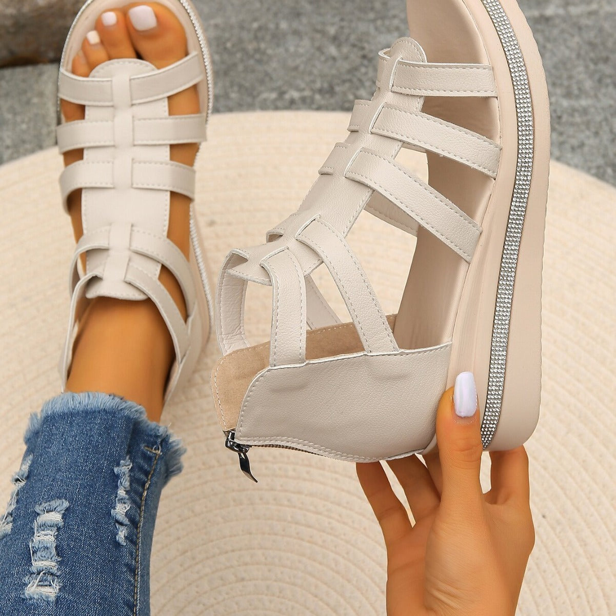 Sandales Compensées Femme avec Strass Brillants