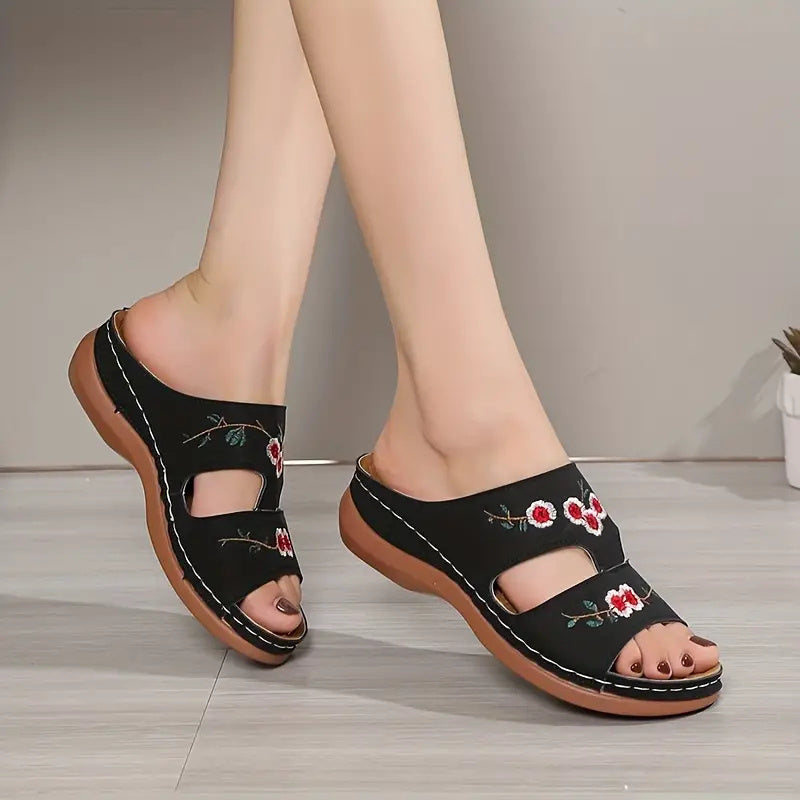 Sandales Fleur à Talon Compensé Grande Taille