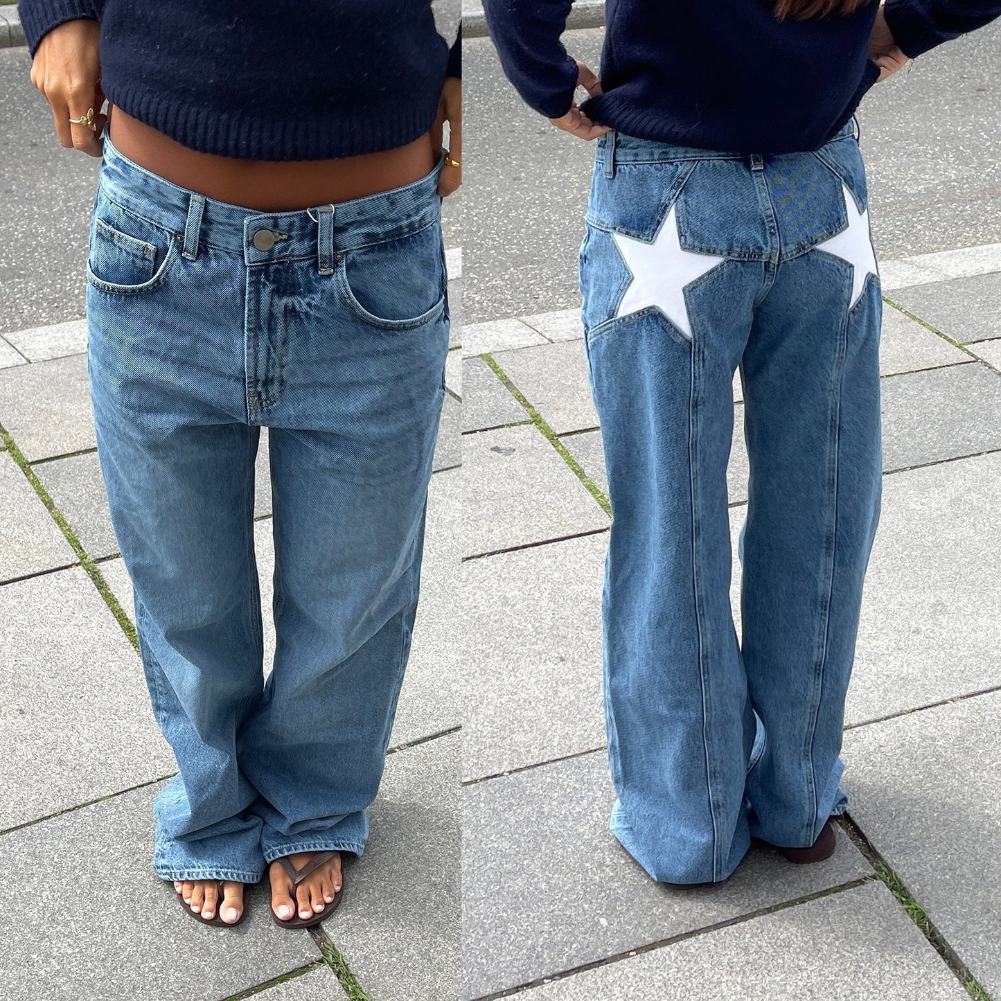 Pantalon Casual Rétro à Patchwork et Étoile à Cinq Branches