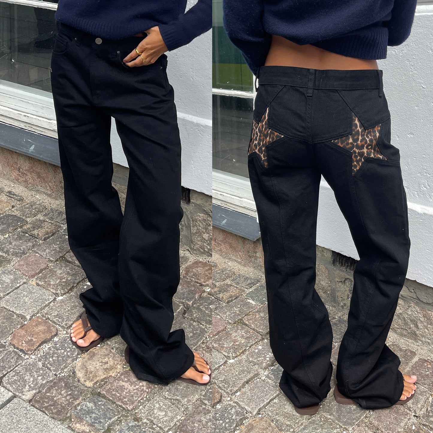 Pantalon Casual Rétro à Patchwork et Étoile à Cinq Branches