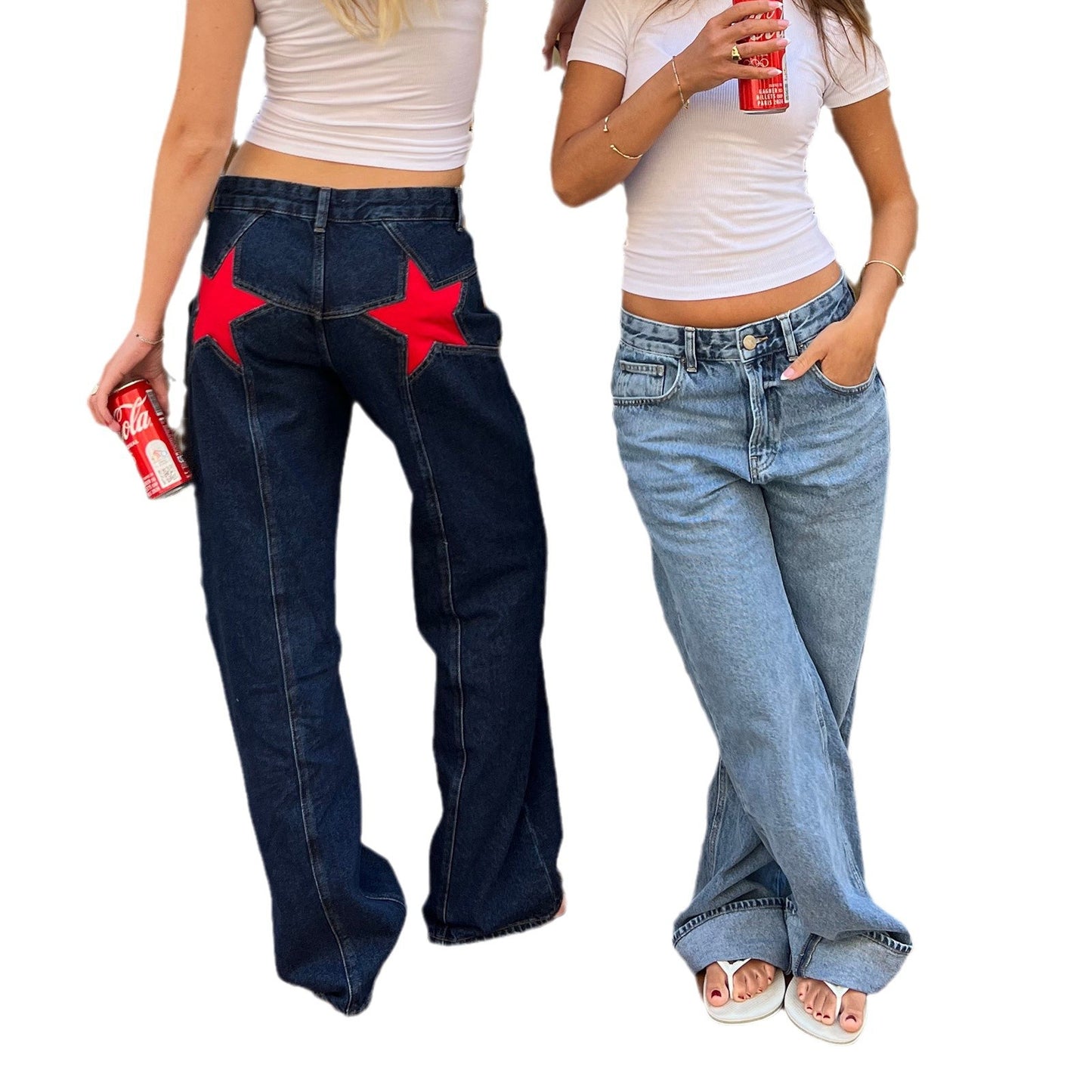 Pantalon Casual Rétro à Patchwork et Étoile à Cinq Branches