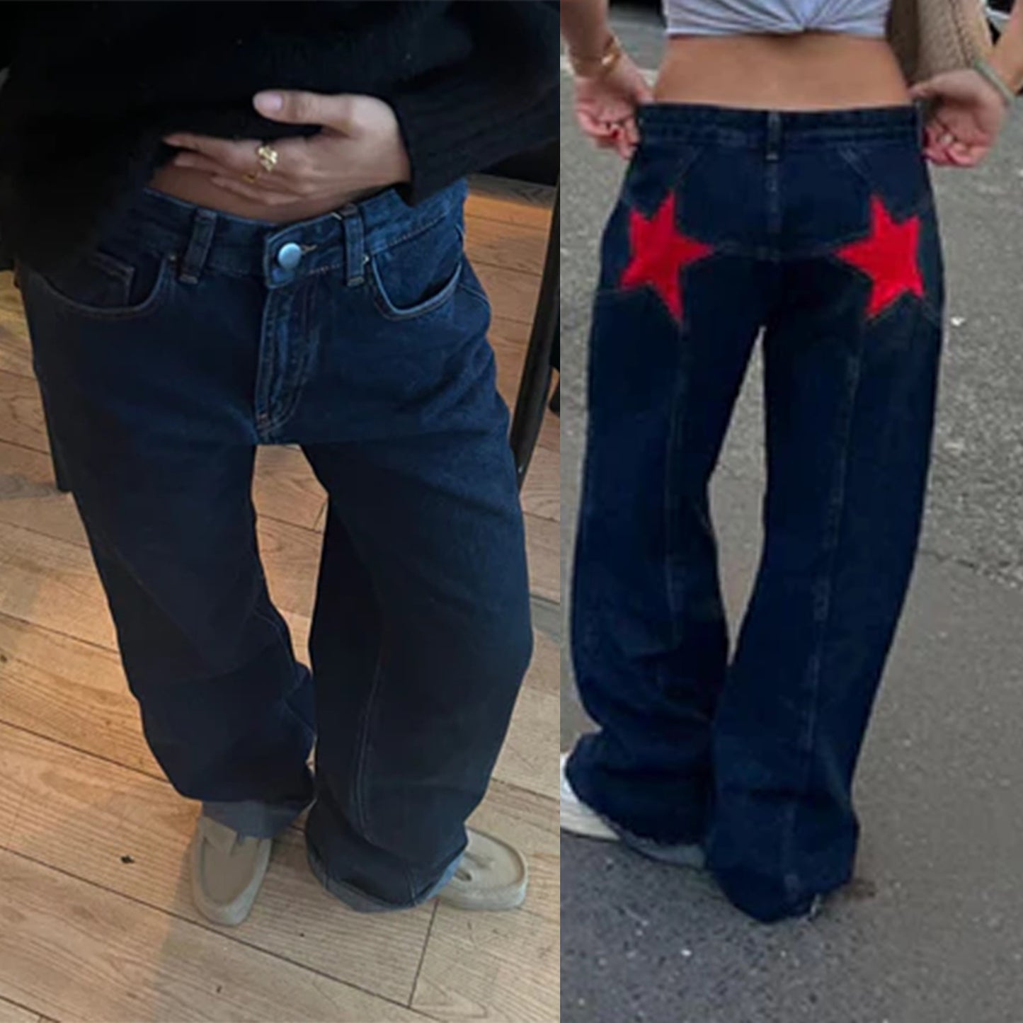 Pantalon Casual Rétro à Patchwork et Étoile à Cinq Branches