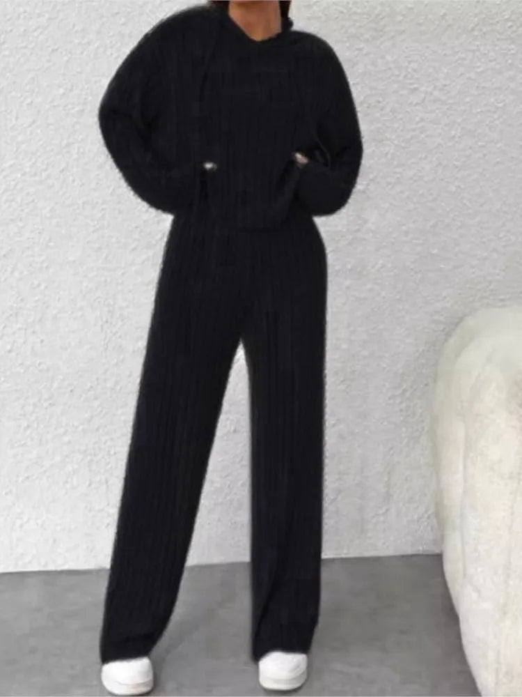 Best Ensemble Tricoté Casual Printemps-automne – Sweat à Capuche et Pantalon