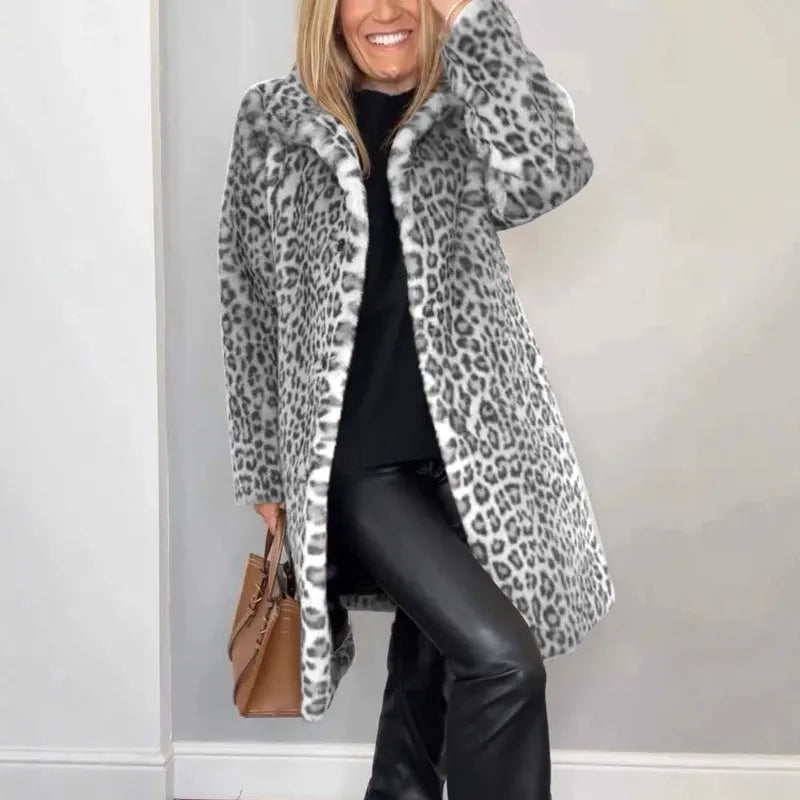 Manteau Léopard Fluffy - Élégance et Confort Automnal/Hivernal