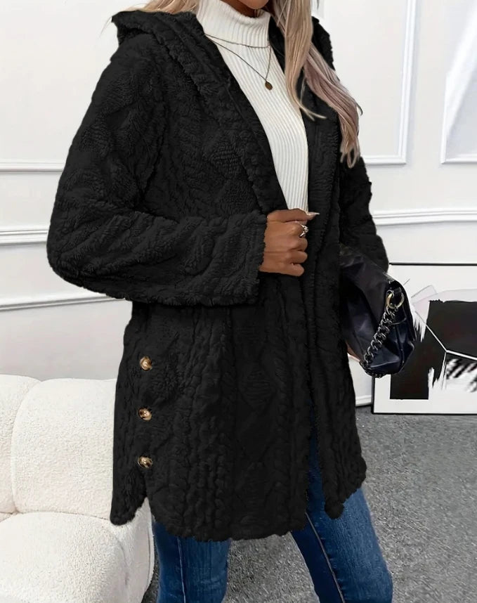Manteau en Fleece à Capuche et Motif Argyle – Confort et Style Automnal