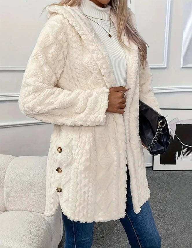 Manteau en Fleece à Capuche et Motif Argyle – Confort et Style Automnal