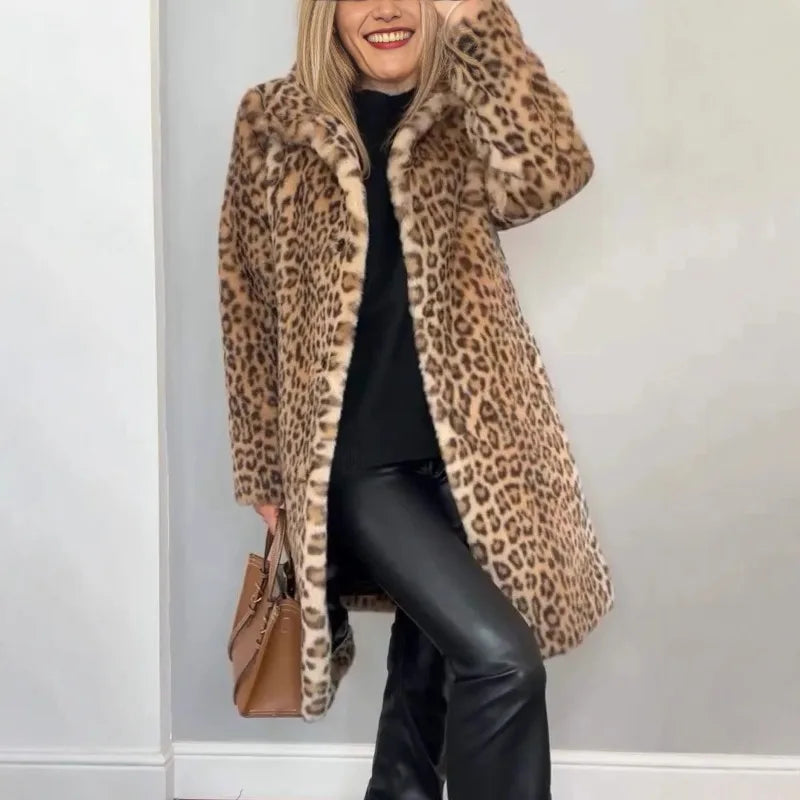 Manteau Léopard Fluffy - Élégance et Confort Automnal/Hivernal