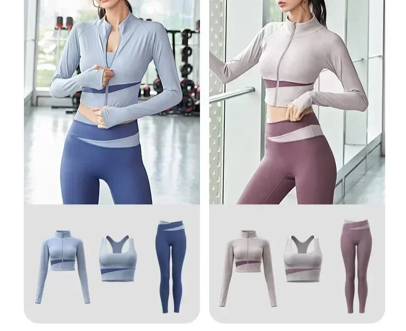 Best Ensemble 3 Pièces Patchwork – Veste, Brassière et Legging