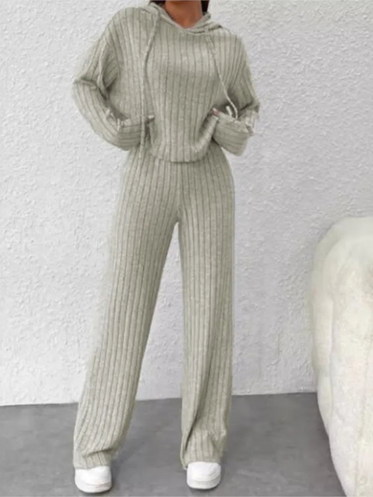 Best Ensemble Tricoté Casual Printemps-automne – Sweat à Capuche et Pantalon