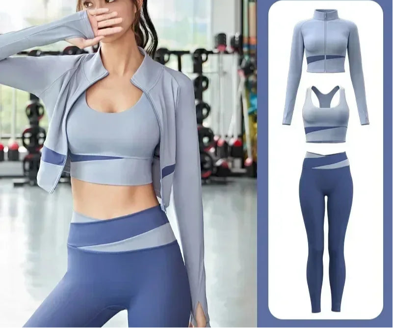 Best Ensemble 3 Pièces Patchwork – Veste, Brassière et Legging