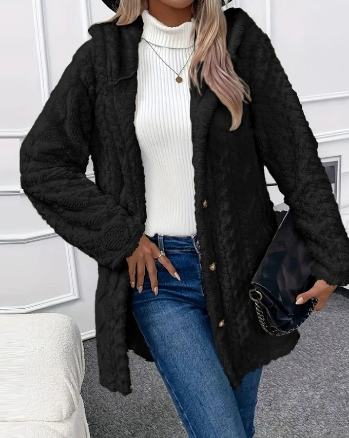 Manteau en Fleece à Capuche et Motif Argyle – Confort et Style Automnal