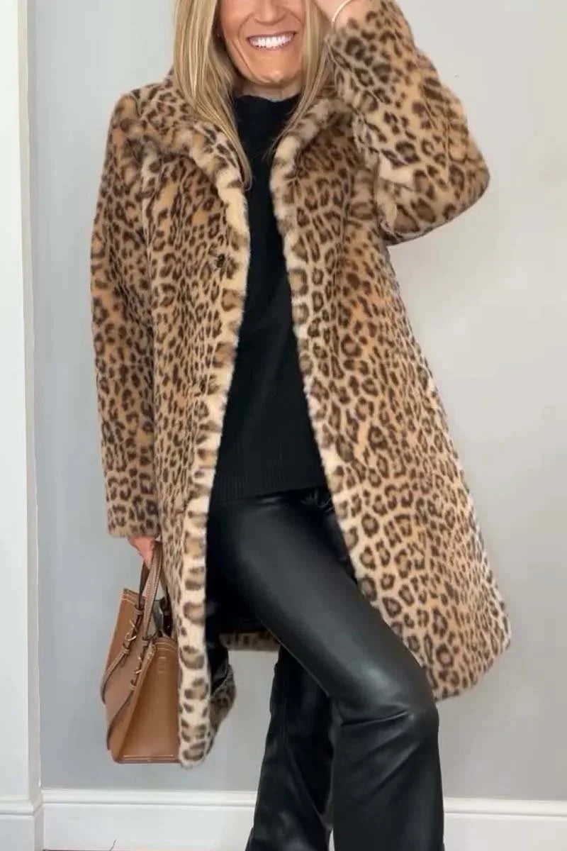 Manteau Léopard Fluffy - Élégance et Confort Automnal/Hivernal