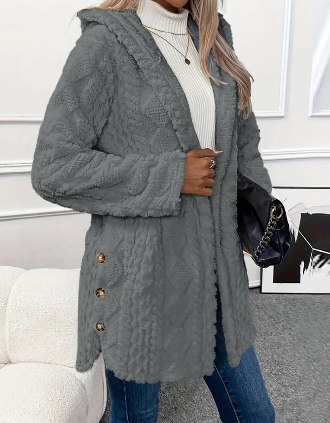 Manteau en Fleece à Capuche et Motif Argyle – Confort et Style Automnal