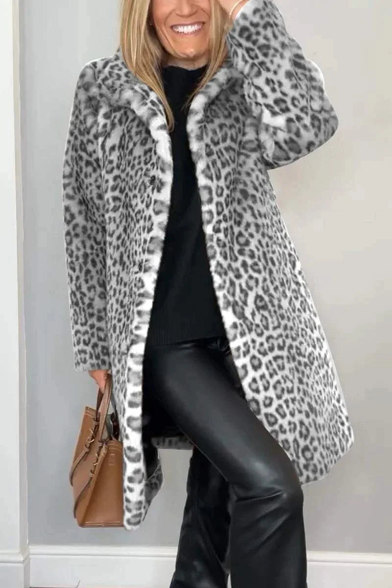 Manteau Léopard Fluffy - Élégance et Confort Automnal/Hivernal