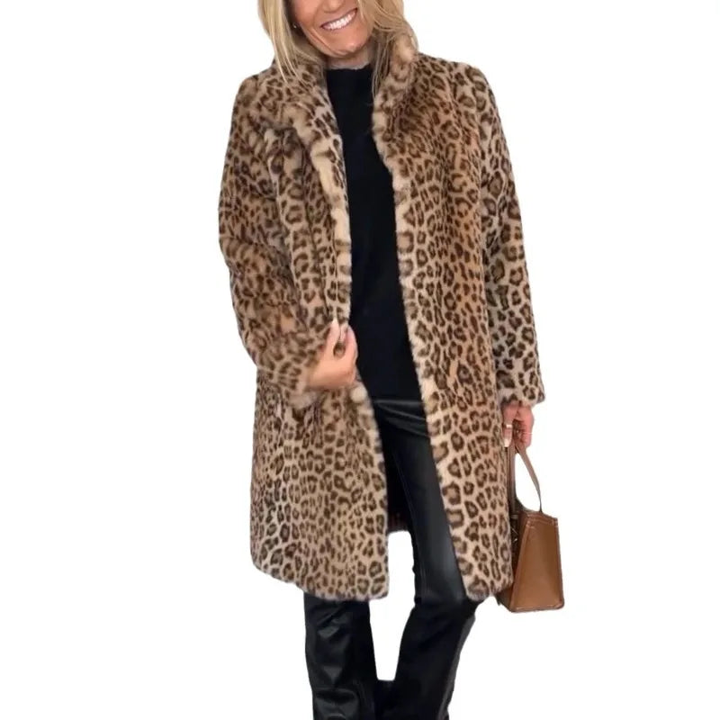 Manteau Léopard Fluffy - Élégance et Confort Automnal/Hivernal