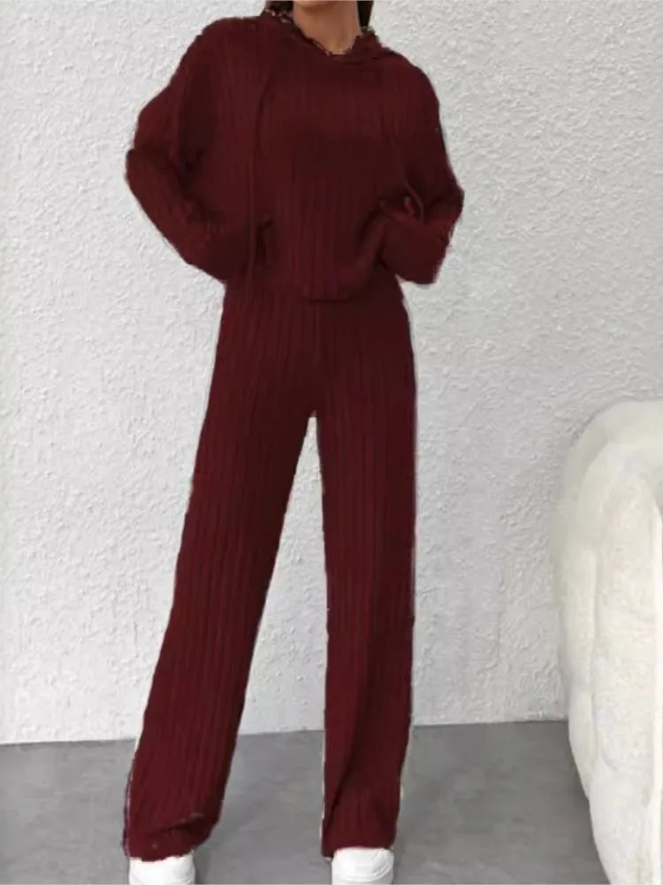 Best Ensemble Tricoté Casual Printemps-automne – Sweat à Capuche et Pantalon