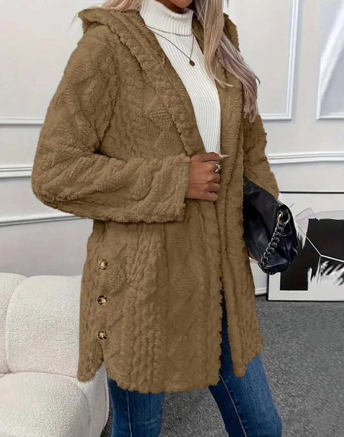 Manteau en Fleece à Capuche et Motif Argyle – Confort et Style Automnal