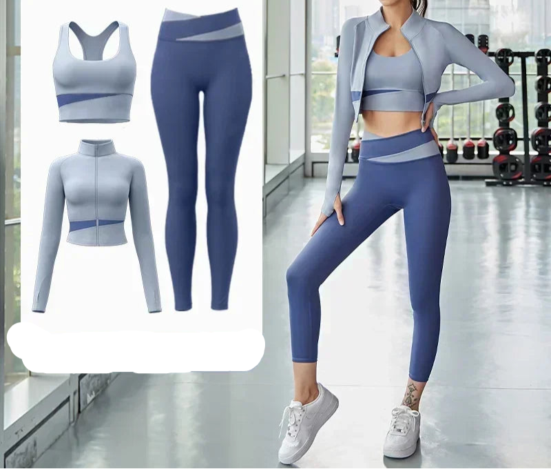 Best Ensemble 3 Pièces Patchwork – Veste, Brassière et Legging