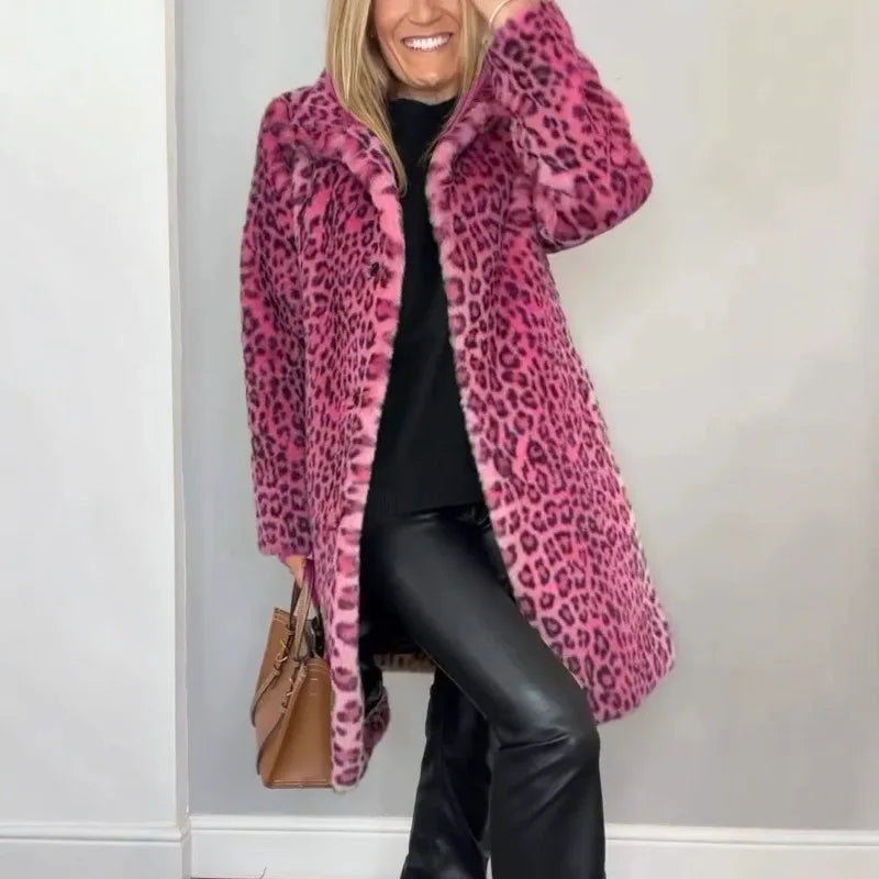 Manteau Léopard Fluffy - Élégance et Confort Automnal/Hivernal