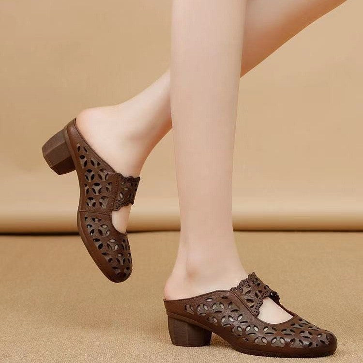 Sabots Femme Rétro en Cuir PU, Bout Rond, Slip-on