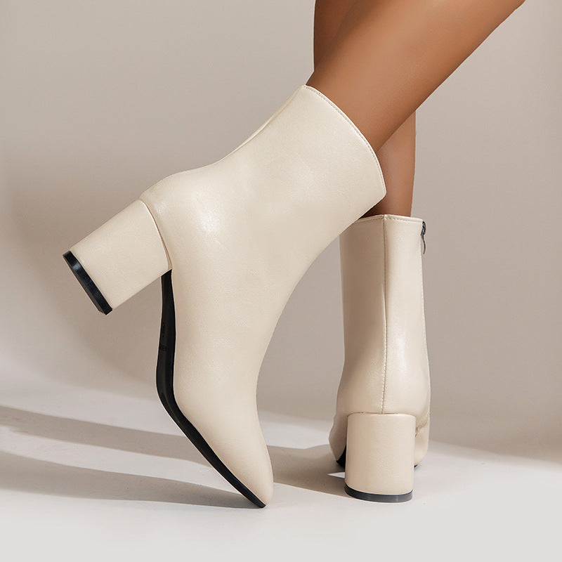 Bottes Élégantes à Bout Pointu et Talon Épais