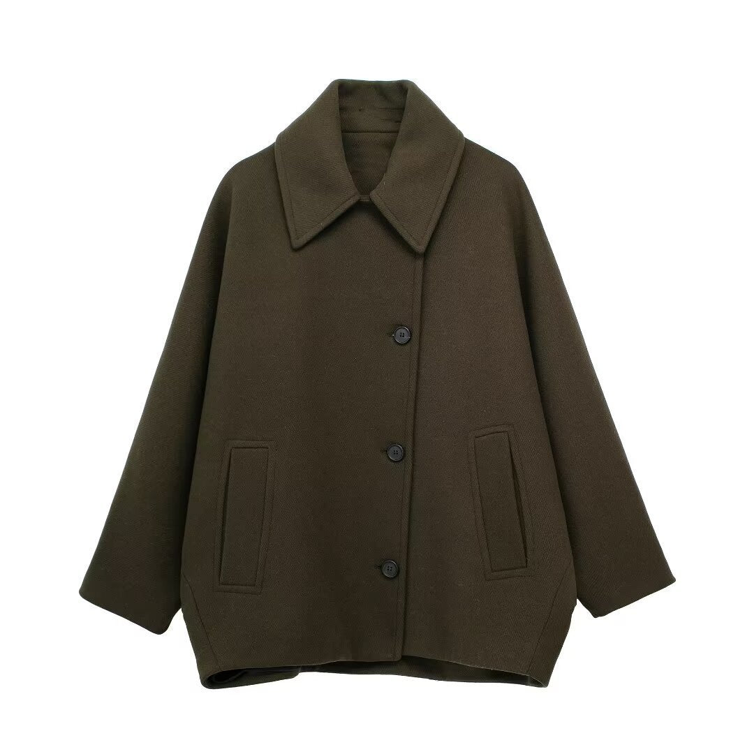 Manteau Court en Laine Mélangée – Charme Automnal