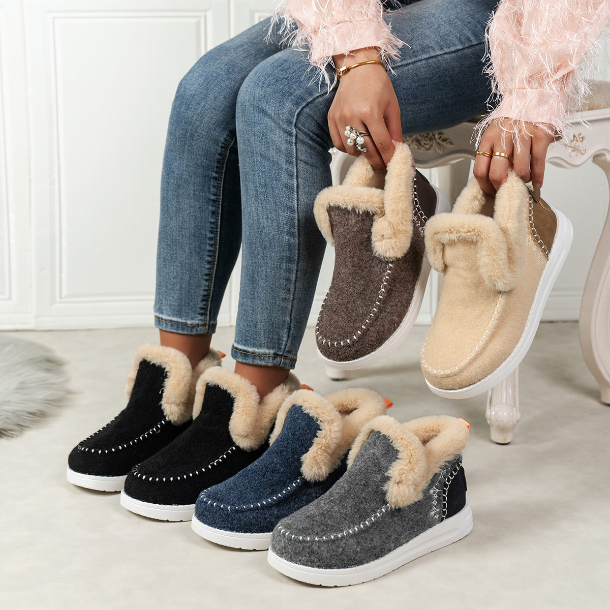 Chaussures en Coton Doublées Polaire pour Taille Plus