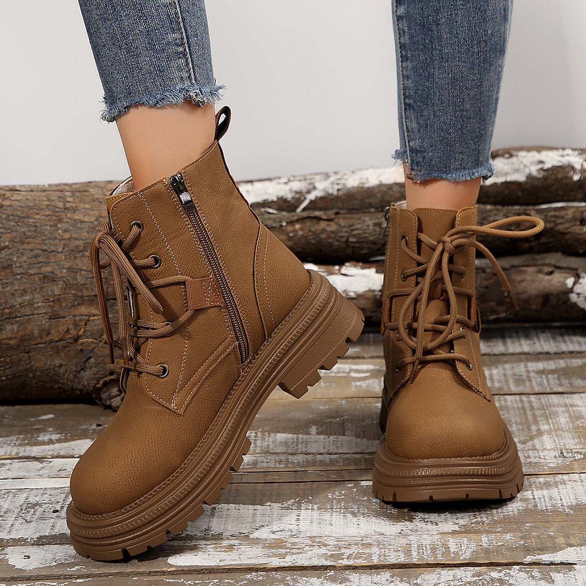 Bottines à Lacets à Talon Carré pour Femme